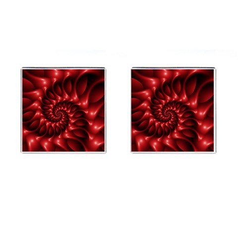 Red Glossy Fractal Spiral Cufflinks (Square) from ArtsNow.com Front(Pair)