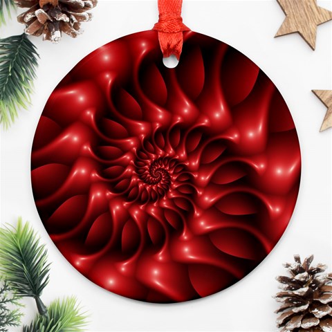 Red Glossy Fractal Spiral Round Ornament (Two Sides) from ArtsNow.com Front