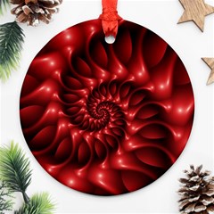 Red Glossy Fractal Spiral Round Ornament (Two Sides) from ArtsNow.com Back