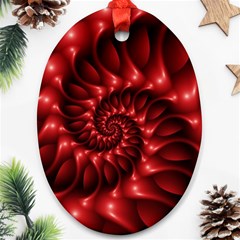 Red Glossy Fractal Spiral Oval Ornament (Two Sides) from ArtsNow.com Front