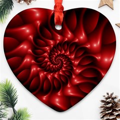 Red Glossy Fractal Spiral Heart Ornament (Two Sides) from ArtsNow.com Front