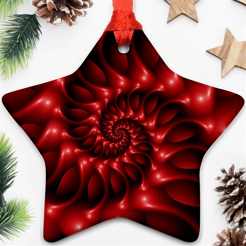 Red Glossy Fractal Spiral Star Ornament (Two Sides) from ArtsNow.com Front