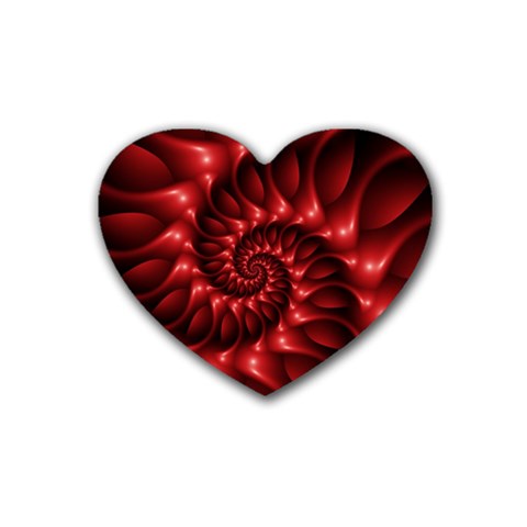 Red Glossy Fractal Spiral Rubber Coaster (Heart) from ArtsNow.com Front