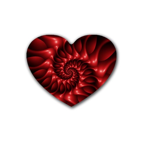 Red Glossy Fractal Spiral Heart Coaster (4 pack) from ArtsNow.com Front