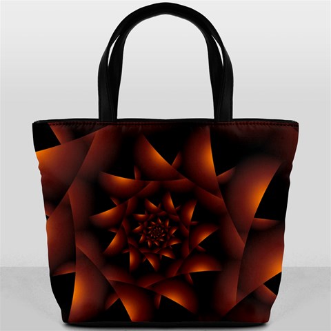 Burnt Orange Dark Spiral Fractal  Bucket Bag from ArtsNow.com Front