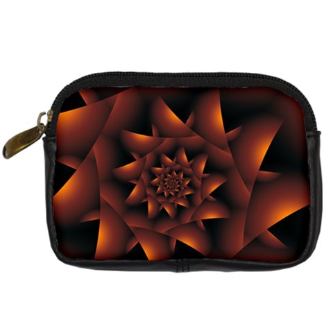 Burnt Orange Dark Spiral Fractal  Digital Camera Leather Case from ArtsNow.com Front