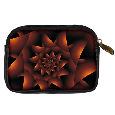 Burnt Orange Dark Spiral Fractal  Digital Camera Leather Case from ArtsNow.com Back