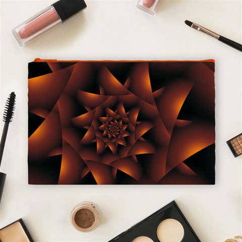 Burnt Orange Dark Spiral Fractal  Cosmetic Bag (Large) from ArtsNow.com Front