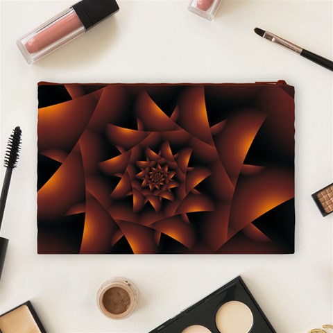 Burnt Orange Dark Spiral Fractal  Cosmetic Bag (Large) from ArtsNow.com Back