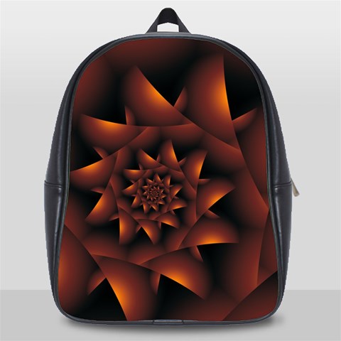 Burnt Orange Dark Spiral Fractal  School Bag (Large) from ArtsNow.com Front