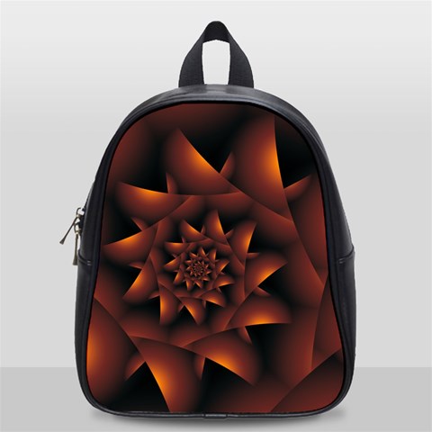 Burnt Orange Dark Spiral Fractal  School Bag (Small) from ArtsNow.com Front