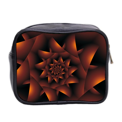 Burnt Orange Dark Spiral Fractal  Mini Toiletries Bag (Two Sides) from ArtsNow.com Back