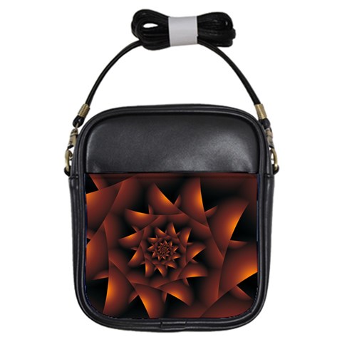 Burnt Orange Dark Spiral Fractal  Girls Sling Bag from ArtsNow.com Front