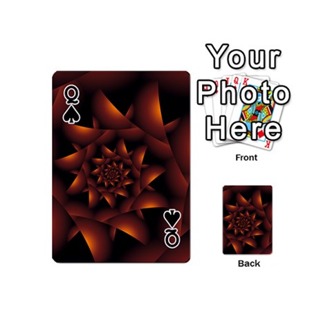 Queen Burnt Orange Dark Spiral Fractal  Playing Cards 54 (Mini) from ArtsNow.com Front - SpadeQ