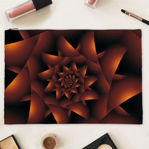 Burnt Orange Dark Spiral Fractal  Cosmetic Bag (XXL) from ArtsNow.com Front