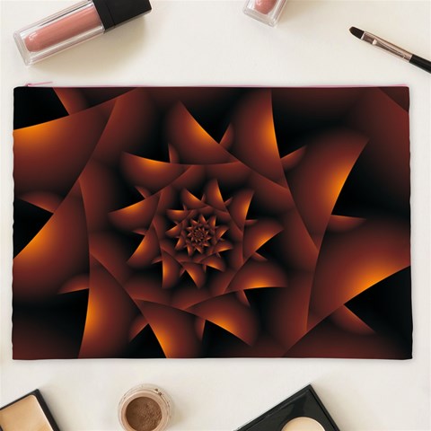 Burnt Orange Dark Spiral Fractal  Cosmetic Bag (XXL) from ArtsNow.com Front