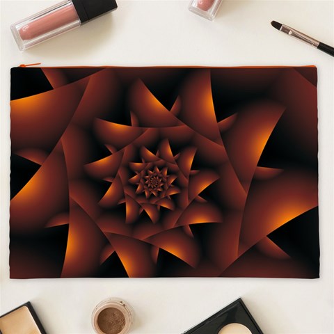 Burnt Orange Dark Spiral Fractal  Cosmetic Bag (XXL) from ArtsNow.com Front