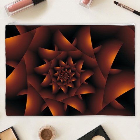 Burnt Orange Dark Spiral Fractal  Cosmetic Bag (XXXL) from ArtsNow.com Front