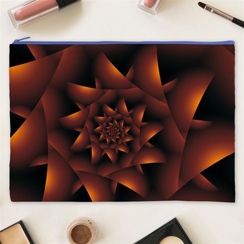 Burnt Orange Dark Spiral Fractal  Cosmetic Bag (XXXL) from ArtsNow.com Front