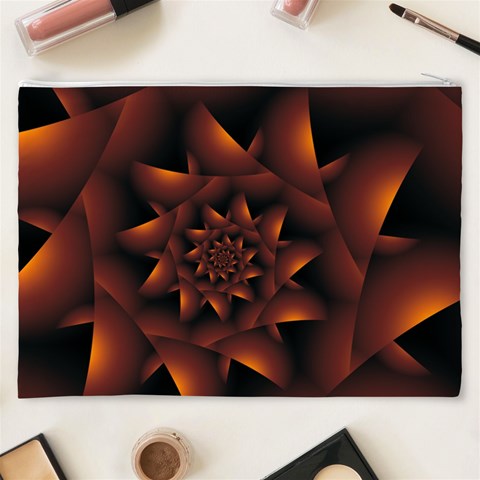 Burnt Orange Dark Spiral Fractal  Cosmetic Bag (XXXL) from ArtsNow.com Back