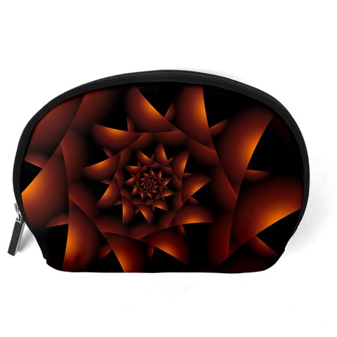 Burnt Orange Dark Spiral Fractal  Accessory Pouch (Large) from ArtsNow.com Back