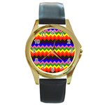 Rainbow Chevron Round Gold Metal Watch