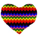 Rainbow Chevron Large 19  Premium Flano Heart Shape Cushion