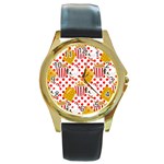 Chicken and Waffles Round Gold Metal Watch