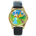 black Elsa Frozen Round Gold Metal Watch