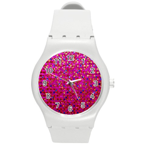 Polka Dot Sparkley Jewels 1 Round Plastic Sport Watch (M) from ArtsNow.com Front