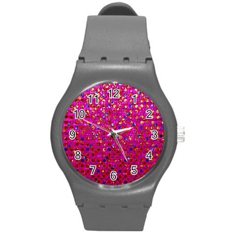 Polka Dot Sparkley Jewels 1 Round Plastic Sport Watch (M) from ArtsNow.com Front