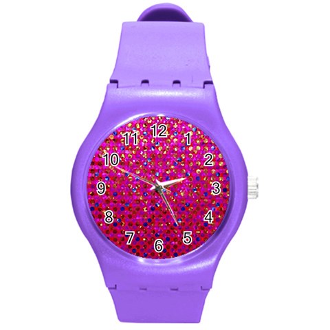 Polka Dot Sparkley Jewels 1 Round Plastic Sport Watch (M) from ArtsNow.com Front