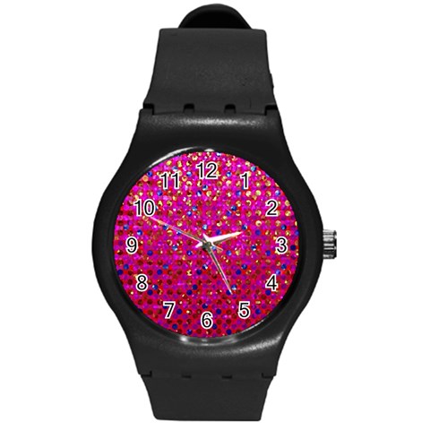 Polka Dot Sparkley Jewels 1 Round Plastic Sport Watch (M) from ArtsNow.com Front