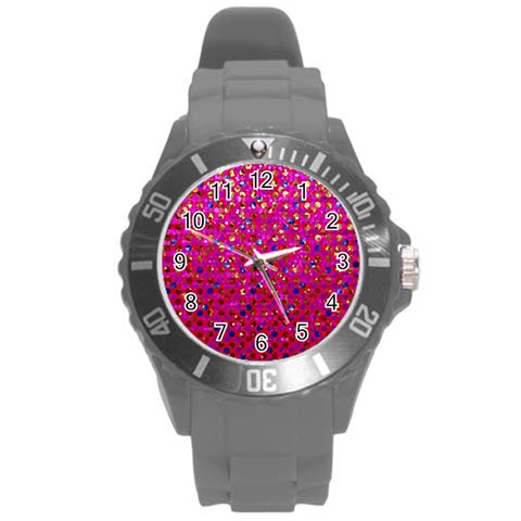 Polka Dot Sparkley Jewels 1 Round Plastic Sport Watch (L) from ArtsNow.com Front