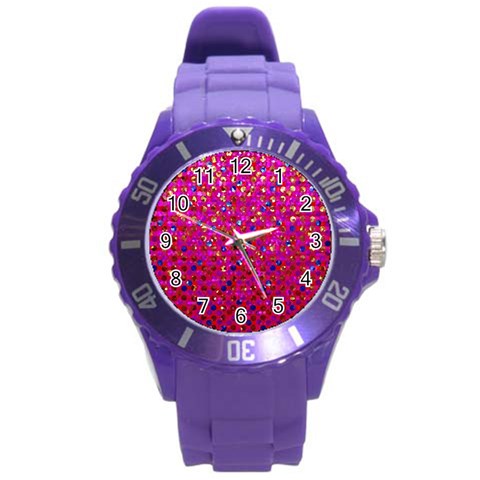 Polka Dot Sparkley Jewels 1 Round Plastic Sport Watch (L) from ArtsNow.com Front