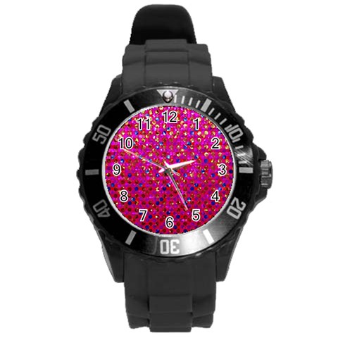 Polka Dot Sparkley Jewels 1 Round Plastic Sport Watch (L) from ArtsNow.com Front