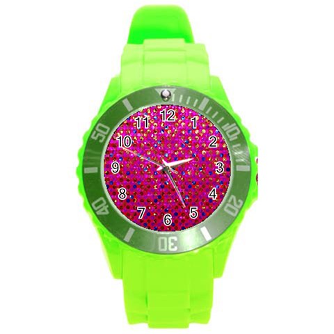 Polka Dot Sparkley Jewels 1 Round Plastic Sport Watch (L) from ArtsNow.com Front