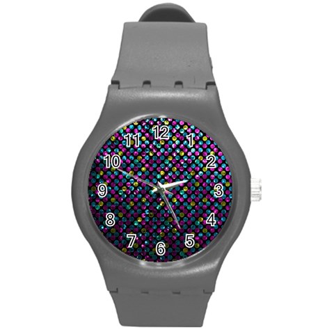 Polka Dot Sparkley Jewels 2 Round Plastic Sport Watch (M) from ArtsNow.com Front