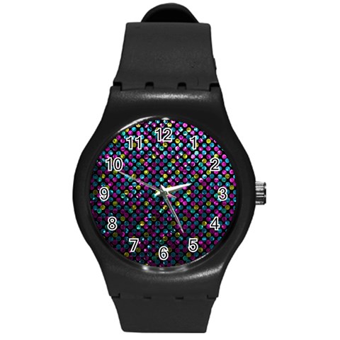 Polka Dot Sparkley Jewels 2 Round Plastic Sport Watch (M) from ArtsNow.com Front