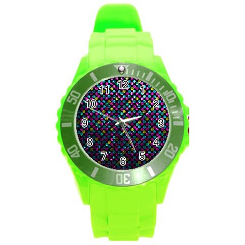 Polka Dot Sparkley Jewels 2 Round Plastic Sport Watch (L) from ArtsNow.com Front