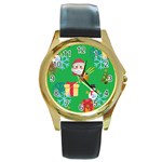 Emoji Christmas Round Gold Metal Watch