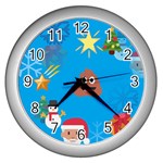 poop Emoji Christmas Wall Clock (Silver)