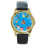 poop Emoji Christmas Round Gold Metal Watch