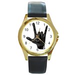 Devil Horns hand Round Gold Metal Watch