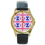 Union Jack Flag Round Gold Metal Watch