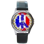 Peace sign paris france Round Metal Watch