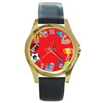 sports Emoji Round Gold Metal Watch