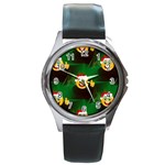 santa Emoji Christmas Round Metal Watch