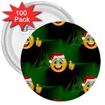 santa Emoji Christmas 3  Button (100 pack)