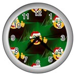 santa Emoji Christmas Wall Clock (Silver)